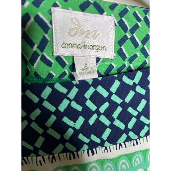 Donna Morgan Size 6 Green Pattern Sheath Dress | Short Sleeve Work to Weekend - Picture 3 of 9